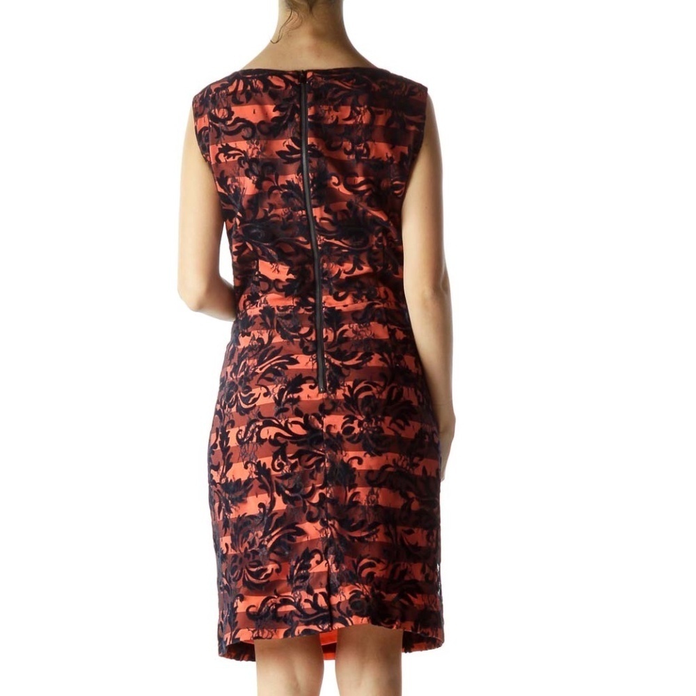 Tahari Orange Lace Velvet Embroidered Cocktail Dress - Picture 3 of 5